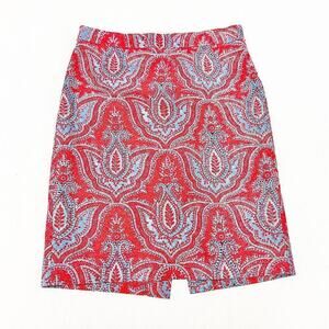 J. Crew No. 2 Pencil Skirt Red Paisley Printed Patterned Straight Size 6